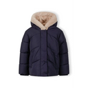 Girls warm padded navy puffer jacket with shearling hood