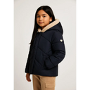 Girls warm padded navy puffer jacket with shearling hood