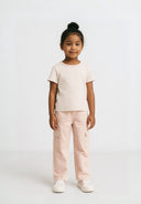 Girls wide leg cargo trousers pink 3-14y, breathable cotton, soft pink, relaxed silhouette, perfect for active girls.