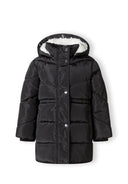 Girls black winter coat with faux fur trim and warm linning