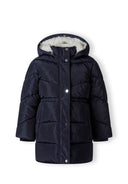 Girls navy winter coat with faux fur trim and warm linning