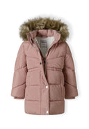 Girls pink winter coat with faux fur trim and warm linning
