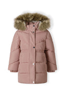Girls pink winter coat with faux fur trim and warm linning
