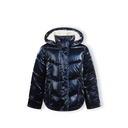 Girls winter jacket navy blue puffer with white fleece hood