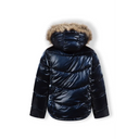 Girls winter jacket navy blue puffer with beige fur hood