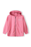Girls zip through hoodie oversized pink 3-14y in soft cotton fleece with relaxed fit and subtle chest embroidery.