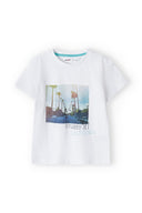 Kids short sleeves mint t-shirt with palm trees and Street Jet California print