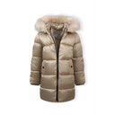 Kids gold quilted winter coat with faux fur trim hood