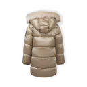 Shiny kids gold quilted winter coat with faux fur trim hood