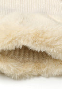 Cream knit beanie with plush faux fur interior and matching fur cuffs