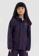 Dark purple children’s waterproof hooded jacket with zipper and ammorti logo