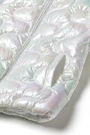Iridescent white light padded jacket with quilted puffer design