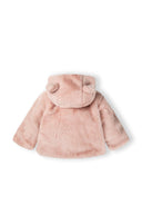 Light pink bear ears girls baby jacket with soft faux fur hood