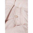 Light pink girls snowsuit with quilted puffer jacket and detachable mittens