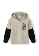 Men’s beige black double layer sleeve hoodie with skate skillz graphic