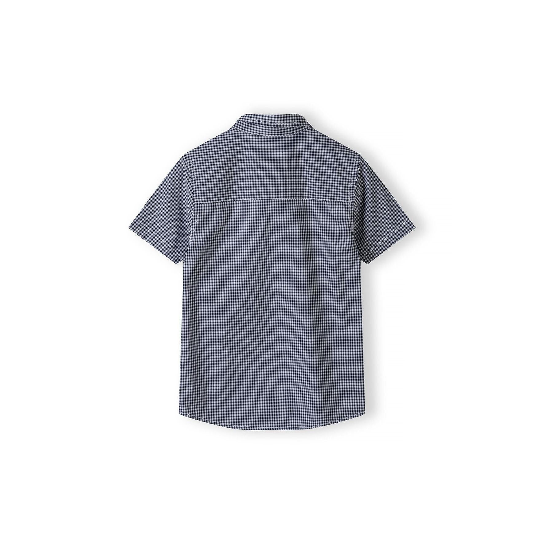 Back view of the same white gingham checked shirt showing the full short sleeve design and overall fit on white background