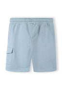 Light blue short sleeve t-shirt with corduroy cargo shorts