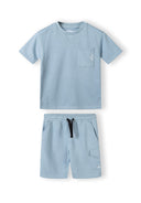 Light blue short sleeve t-shirt and drawstring shorts set