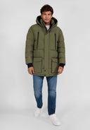 Długa kurtka ocieplana z kieszeniami i polarową podszewką