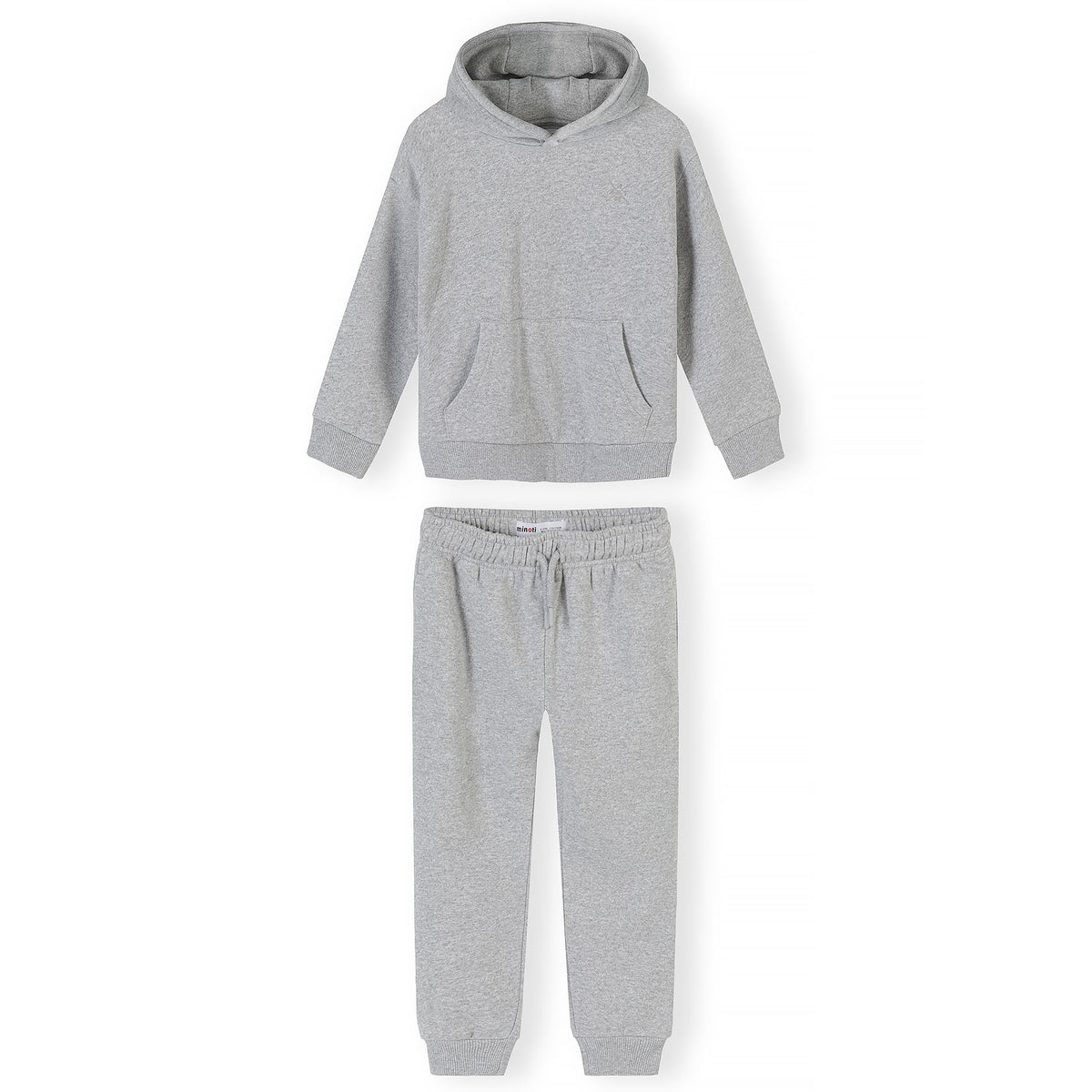 Hoodie and slim-fit joggers set in light grey — full view on white square background
