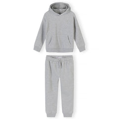 Hoodie and slim-fit joggers set in light grey — full view on white square background