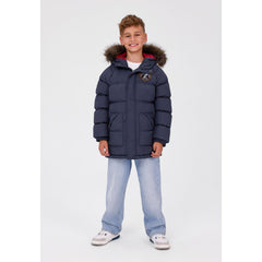 Padded parka with removable hood trim