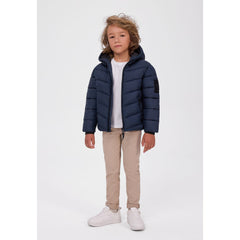 Hooded padded jacket with zipped pockets in navy
