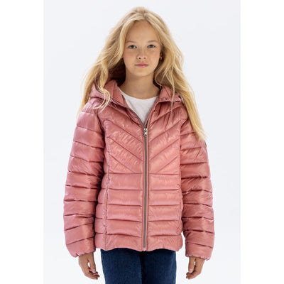 Girls' puffer jacket in dusky pink — complete product view for square Shop card
