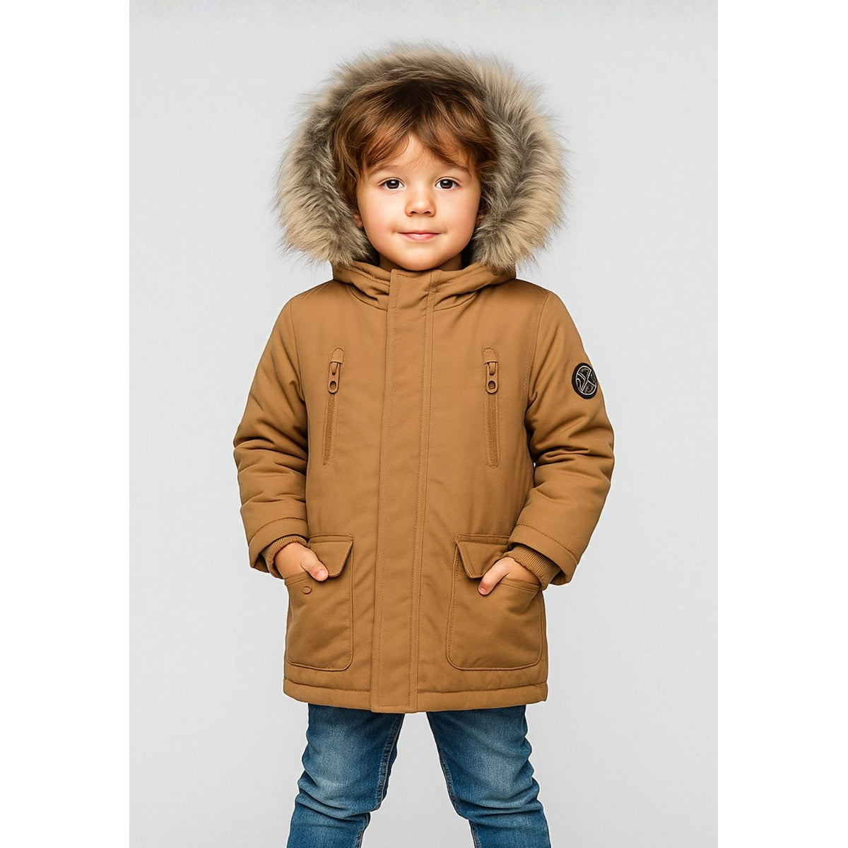 Boys' parka in camel — complete product view for square Shop card