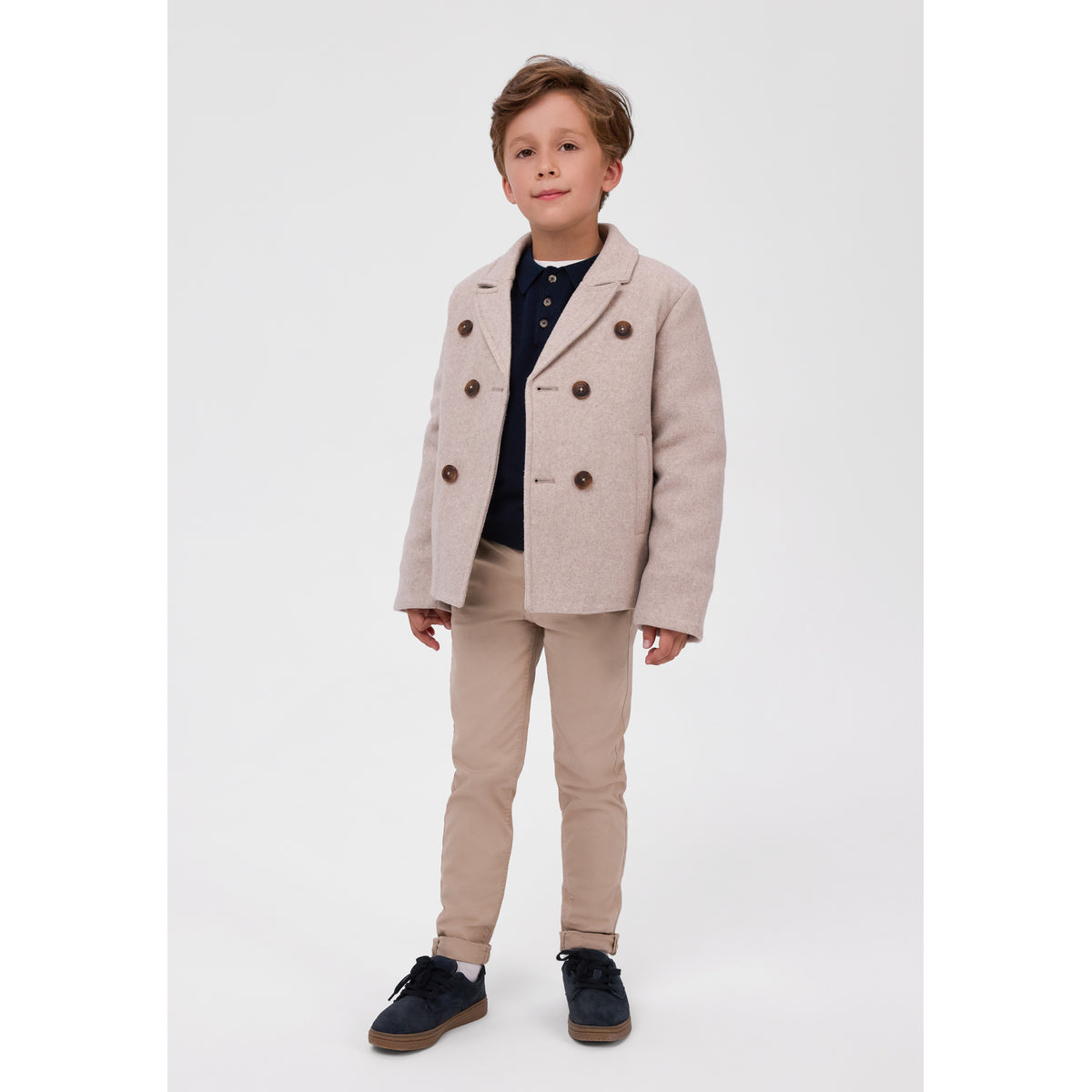 Boys' pea coat in beige — complete product view for square Shop card