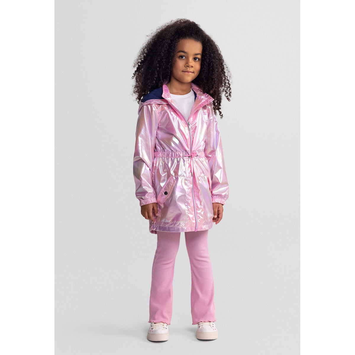 Girls' metallic parka in pink — complete product view for square Shop card
