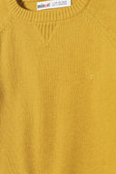 Mustard yellow knitted crew neck jumper for women with ribbed texture