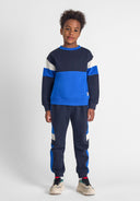Boys navy crew neck and joggers set colourblock
