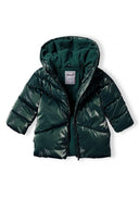 Metallic dark green padded jacket with quilted hooded design