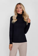 Black soft turtleneck jumper with ribbed cuffs and hem