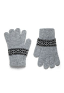 Gray fair isle knit gloves with black geometric wrist bands from set