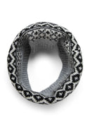 Fair Isle gray winter knit beanie scarf and gloves set with cozy Nordic pattern