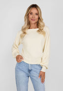 Cream women jumper with boat neckline in soft knit