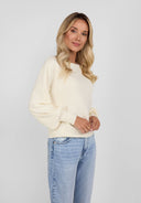 Cream boat neckline women jumper in soft knit with long sleeves