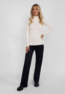 Women soft turtleneck jumper in cream viscose blend with long sleeves