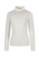 Cream women soft turtleneck jumper in viscose blend with ribbed texture
